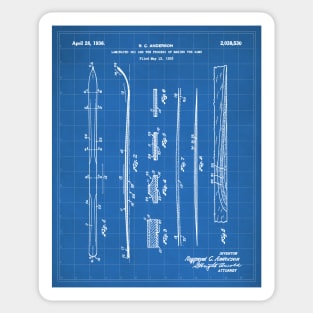 Skiing Skis Patent - Skier Ski Lodge Chalet Art - Blueprint Sticker